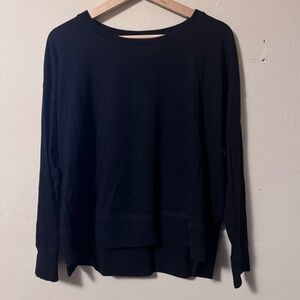 Eileen Fisher womans black Oragnic Cotton tab hem long sleeve top Size XS